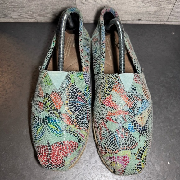 🌻 Toms Leather Alpargata Mosaic Butterfly Slip On Espadrille Flats 9 - Picture 2 of 9